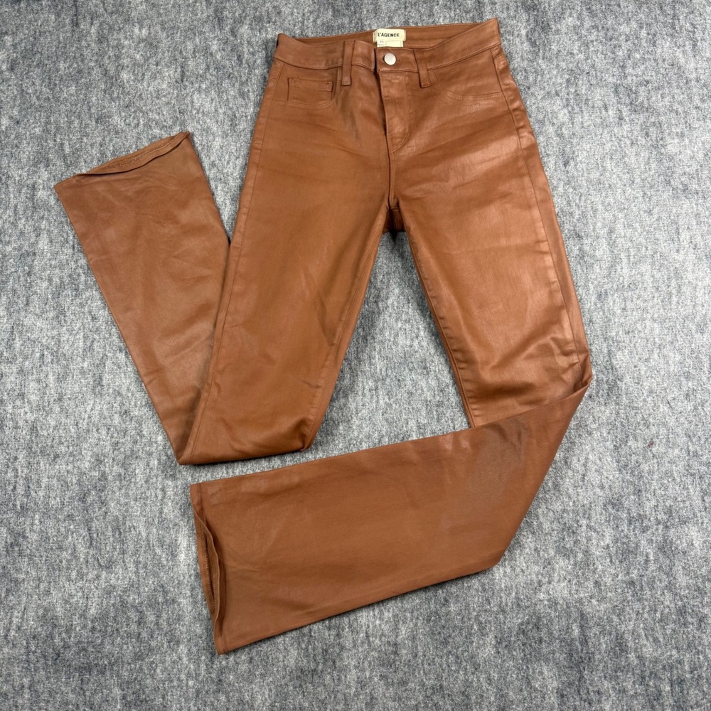 L'AGENCE Selma Flare Jeans Womens 25 Fawn Coated High Rise Brown Denim Pants